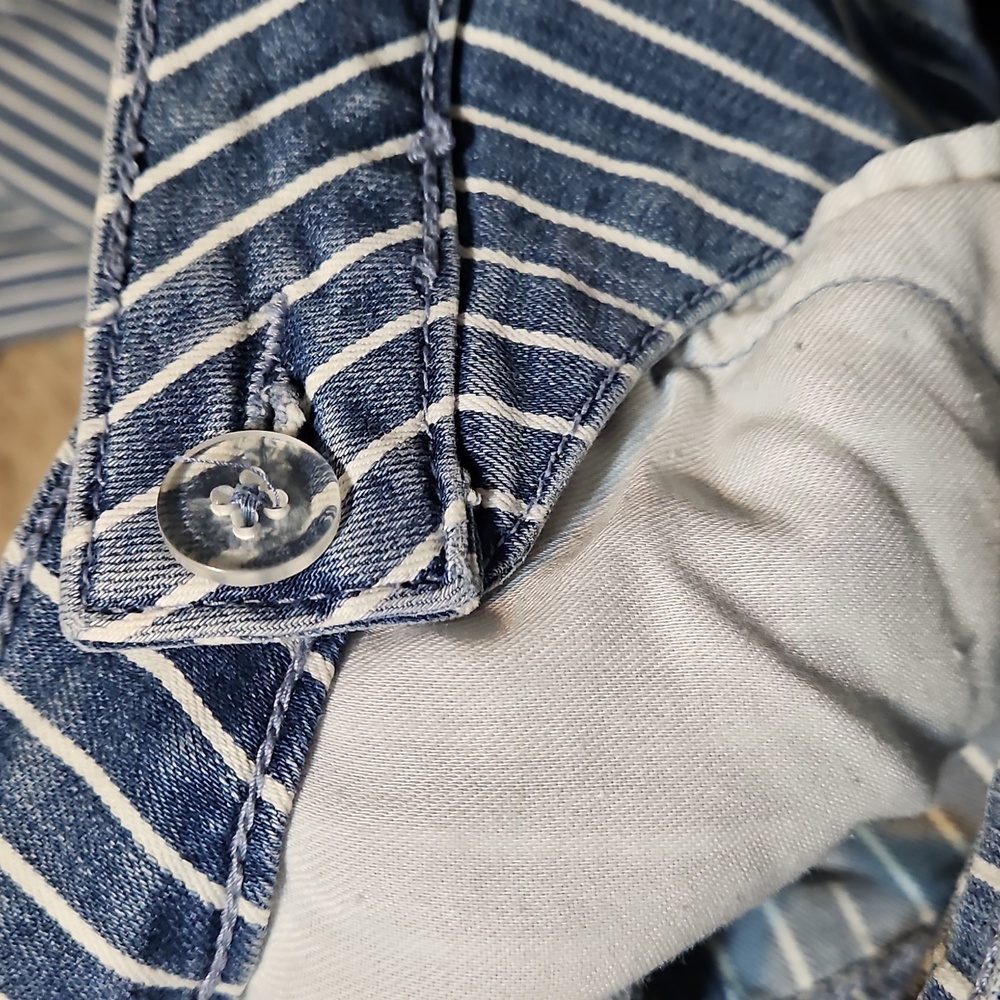Aqua Striped Cuffed Dad Blue Striped High Waisted Denim Jeans - Picture 12 of 13